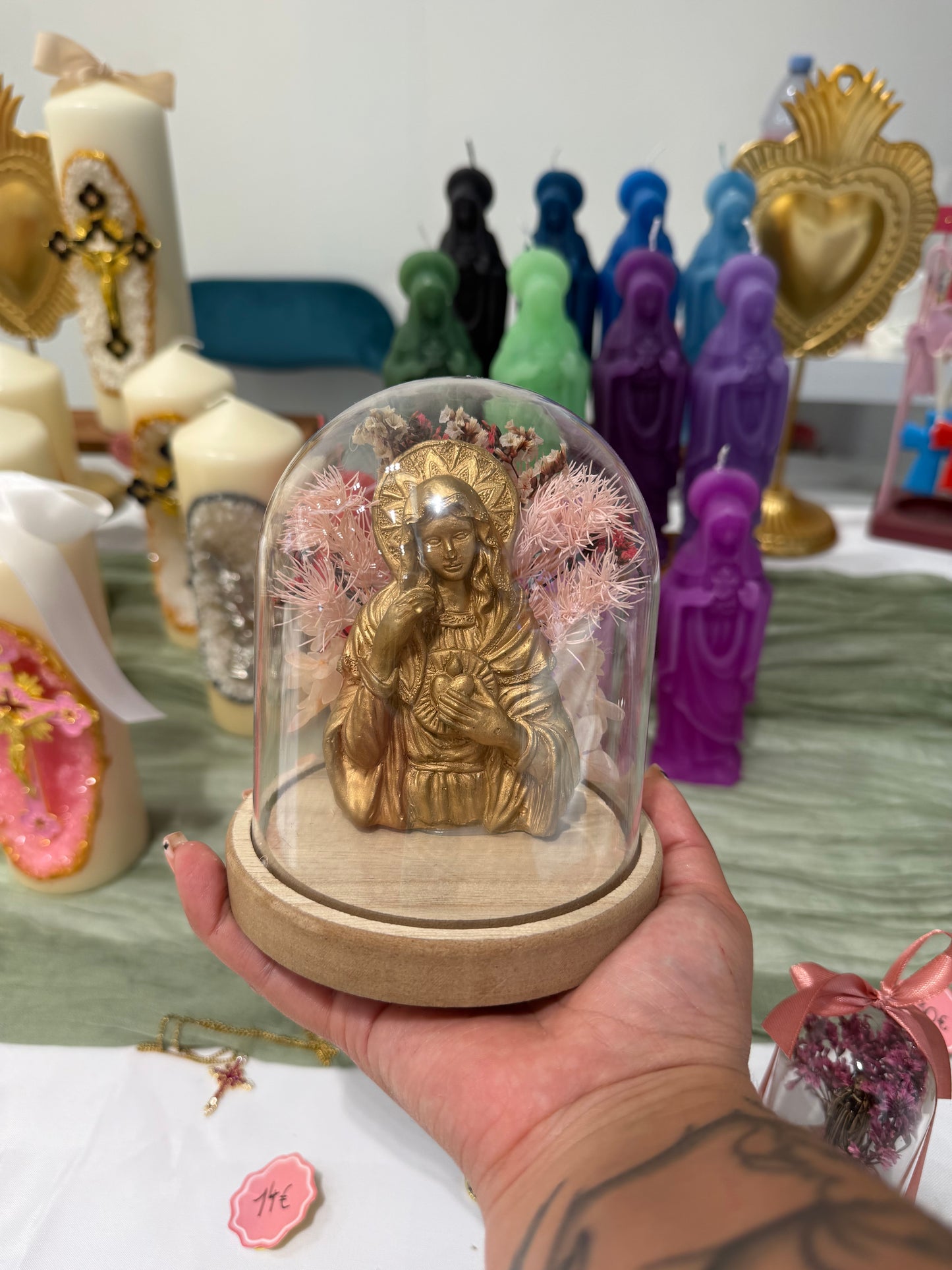 Cloche décorative La Vierge Marie fleurie