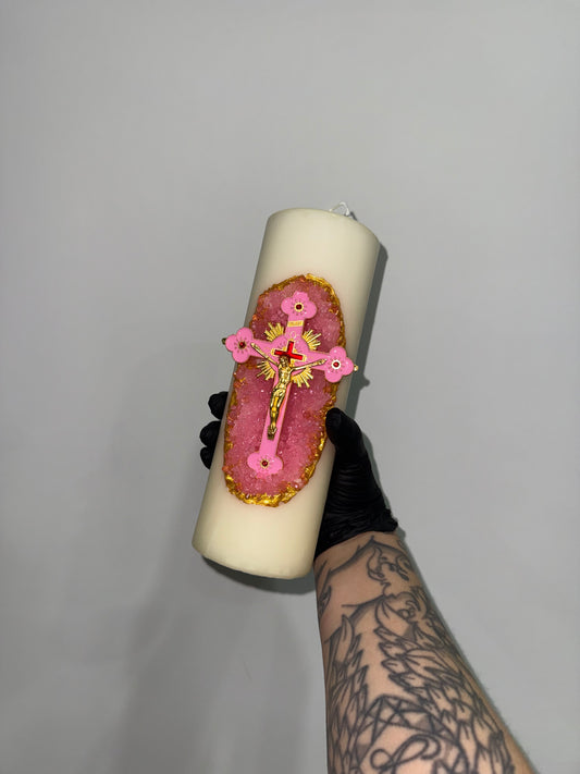 Bougie décorative orné d’une croix avec Jesus Christ 23cm
