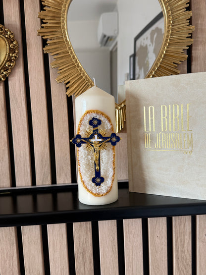 Bougie décorative grotte avec la croix de Jesus Christ 19cm